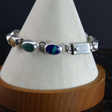 Vintage Mexican Silver Semiprecious stone link bracelet