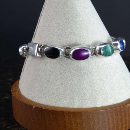 Vintage Mexican Silver Semiprecious stone link bracelet