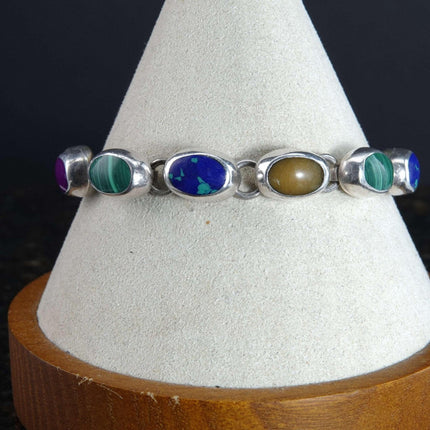 Vintage Mexican Silver Semiprecious stone link bracelet