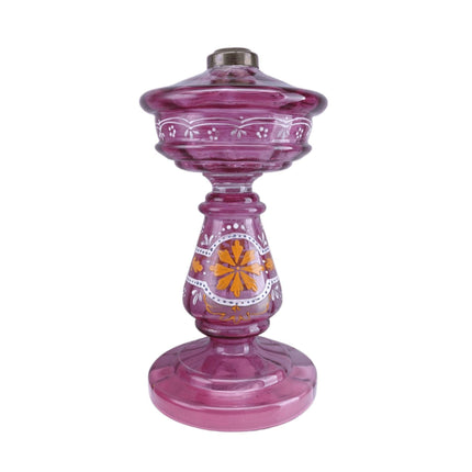 c1880 Cranberry Enameled Oil Lamp Base