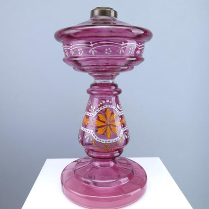 c1880 Cranberry Enameled Oil Lamp Base