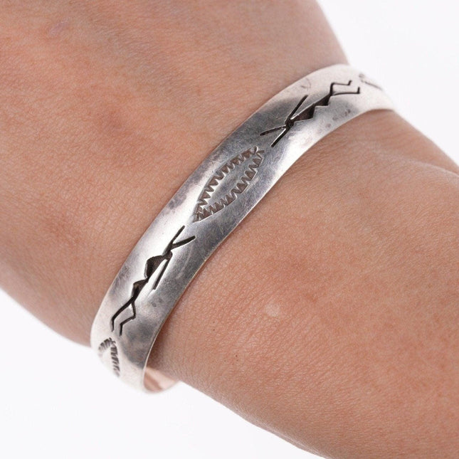 6 3/8" Navajo Sterling overlay stampwork bracelet