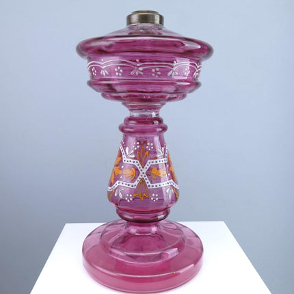 c1880 Cranberry Enameled Oil Lamp Base