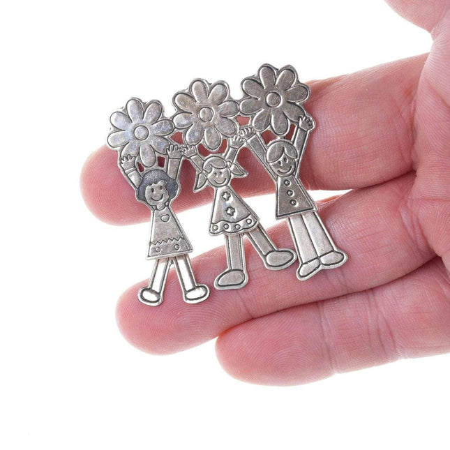 Retro EFS Sterling silver articulating Children brooch