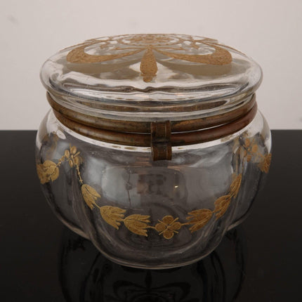 c1880 French Art Glass Crystal Dresser Jar with Gold Enameling