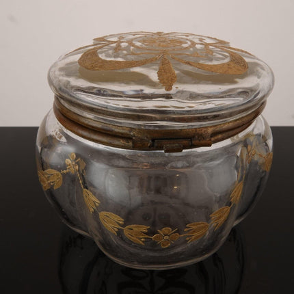 c1880 French Art Glass Crystal Dresser Jar with Gold Enameling