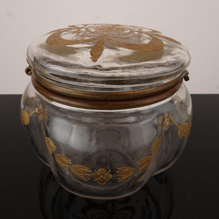 c1880 French Art Glass Crystal Dresser Jar with Gold Enameling