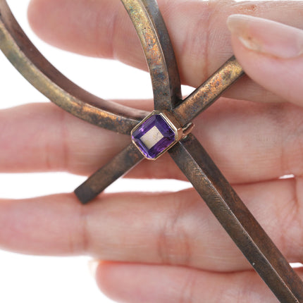 Vintage Ankh 14k gold/Amethyst mounted bronze