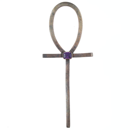 Vintage Ankh 14k gold/Amethyst mounted bronze