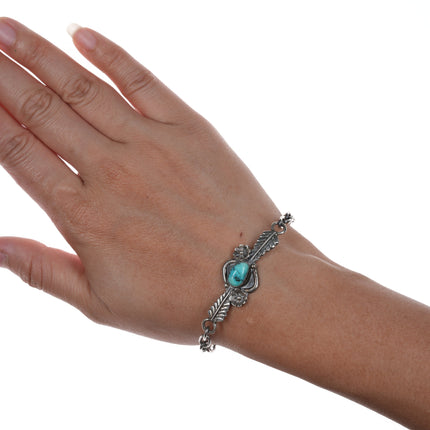 6.75" FG Vintage Navajo silver link bracelet with turquoise