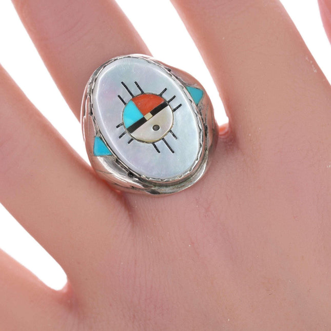 sz11 Vintage Zuni Inlay Sterling Ring