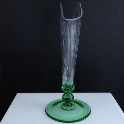 1920's Steuben Carder Era Fan Vase with intaglio cut Ship Etching