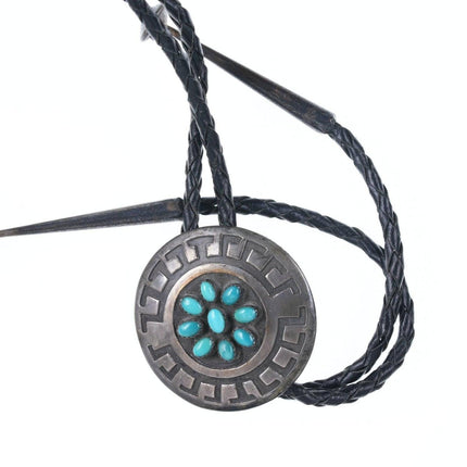 1970's Navajo Rosco Scott Sterling/turquoise Overlay bolo tie