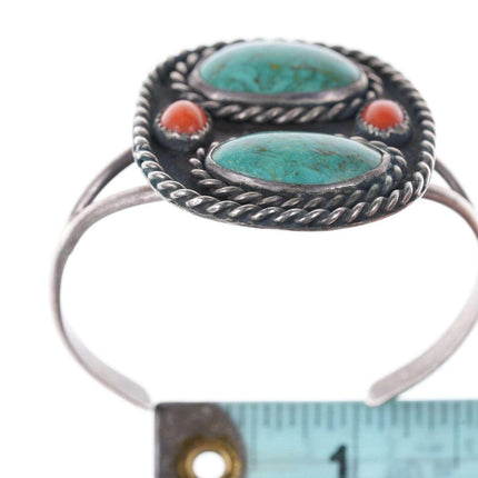 Vintage Native American Sterling Turquoise and coral cuff bracelet z