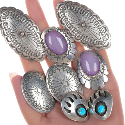 4 pr Vintage Native American Sterling clip-on earrings