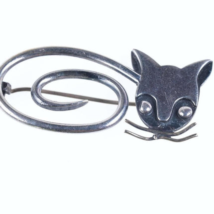 Vintage Delfino Modernist Mexican sterling cat pin