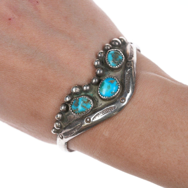 6.5" Vintage Native American silver and turquoise cuff bracelet