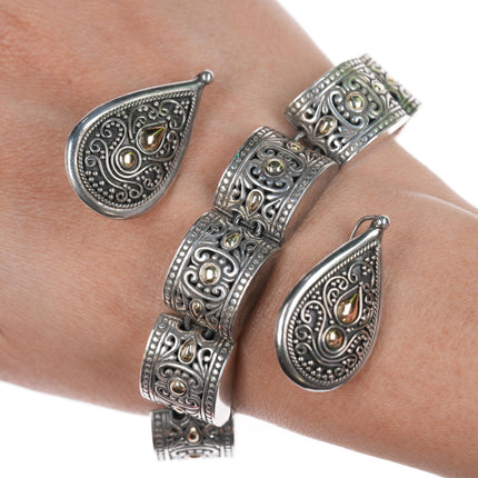 Suarti/Samuel Benham 18k/Sterling Balinese bracelet and earrings set