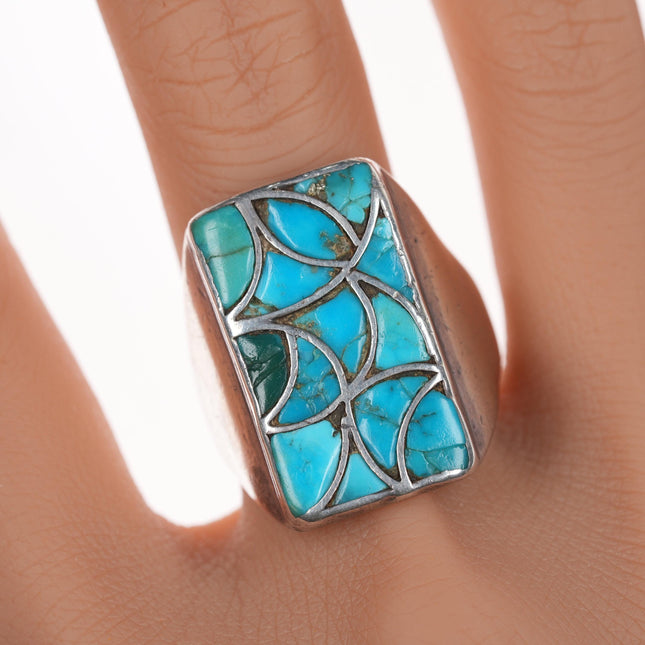 sz12.5 Vintage Zuni Silver Fishscale turquoise ring