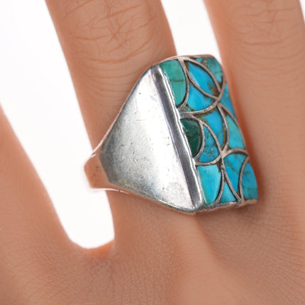 sz12.5 Vintage Zuni Silver Fishscale turquoise ring