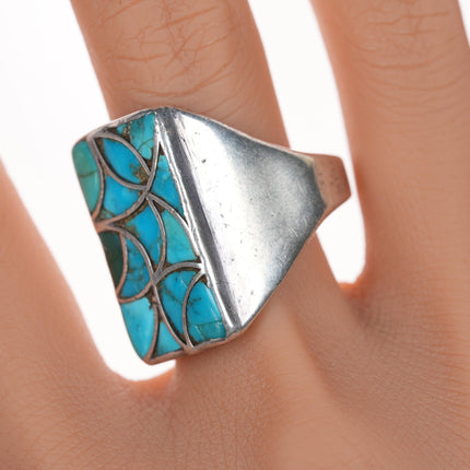 sz12.5 Vintage Zuni Silver Fishscale turquoise ring