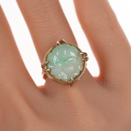 sz5.75 14k Ming's of Hawaii carved Jadeite ring