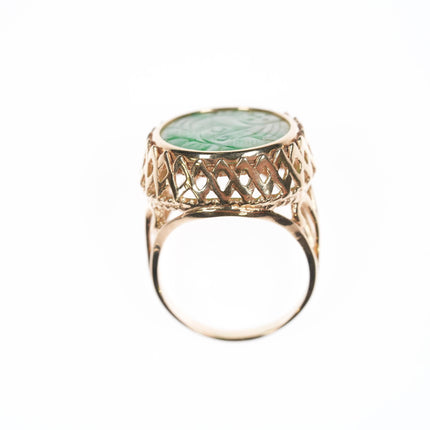 sz9.5 vintage 14k carved Jadeite ring