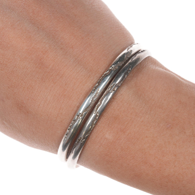 6" 2 Stacking Navajo hand stamped silver cuff bracelets s