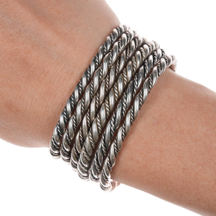 6" 6 Stacking Navajo twisted silver wire cuff bracelets