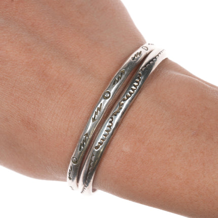 6" 2 Stacking Navajo hand stamped silver cuff bracelets