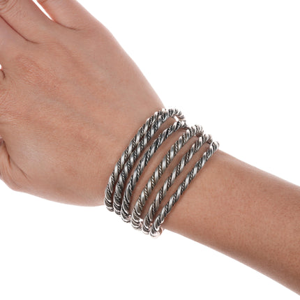 6" 6 Stacking Navajo twisted silver wire cuff bracelets