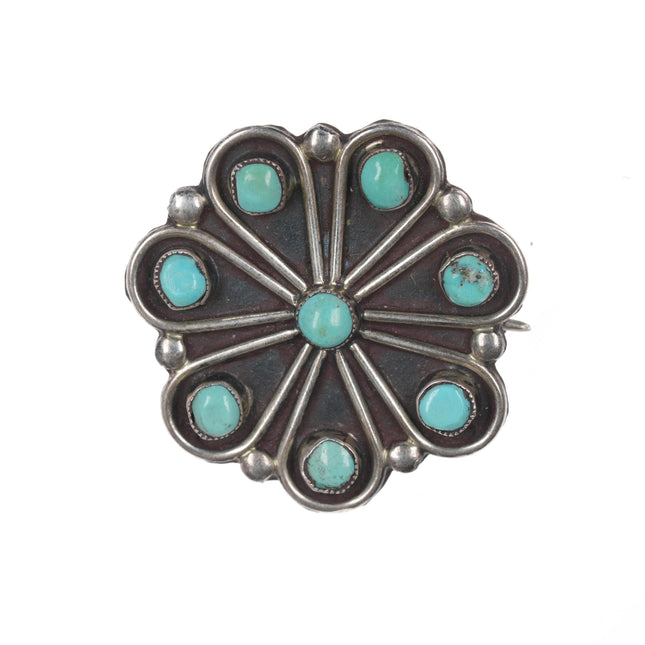 Vintage Zuni silver and turquoise pin