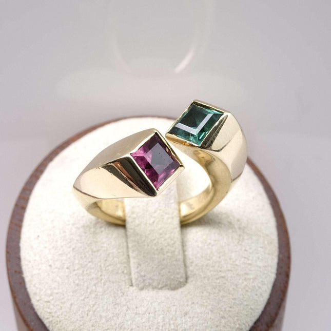 18K Grün/Roter Turmalin SZ5 Statement Ring