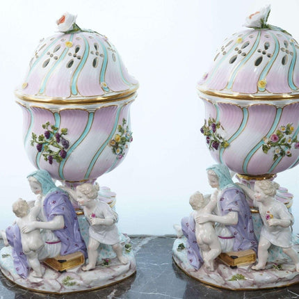 Pr Antique Meissen Potpourri vases