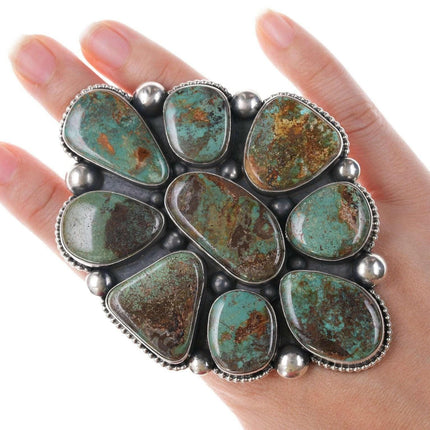 sz8 Ernest Begay Navajo Oversized turquoise cluster ring