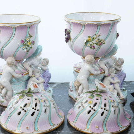 Pr Antique Meissen Potpourri vases