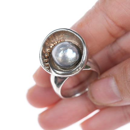 sz7.25 Modernist 14k on sterling pearl statement ring