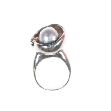 sz7.25 Modernist 14k on sterling pearl statement ring