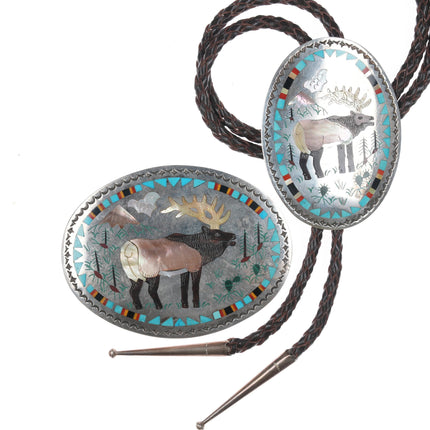 Sam and Esther Guardian Zuni inlay Bolo tie and belt buckle