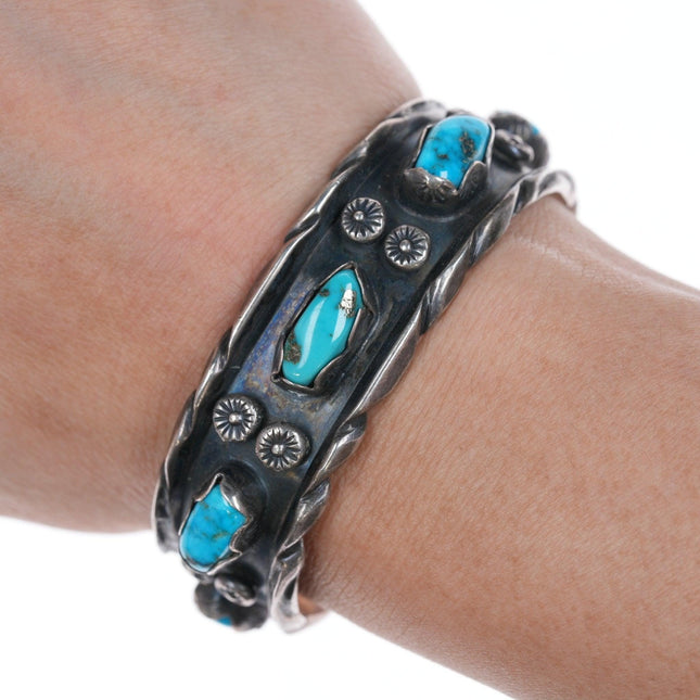 6" Carl Luthey Shop (1902-1975) Native American Silver and turquoise cuff bracelet