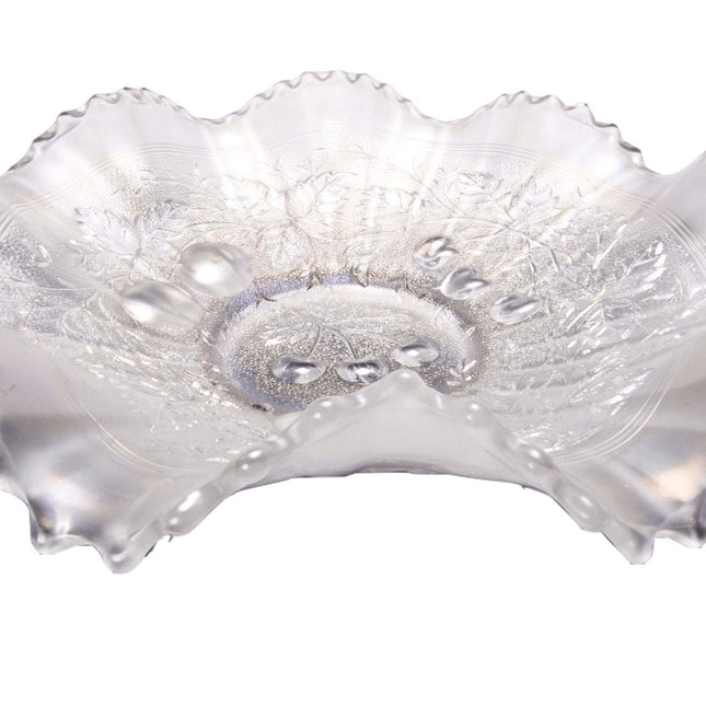 c.1910 Northwood White Carnival Glass Three Fruits Stippled Bowl 9"