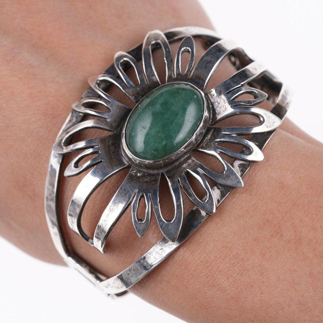 7" Vintage Mexican Modernist Sterling and Jade bracelet