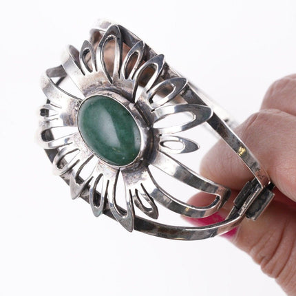 7" Vintage Mexican Modernist Sterling and Jade bracelet