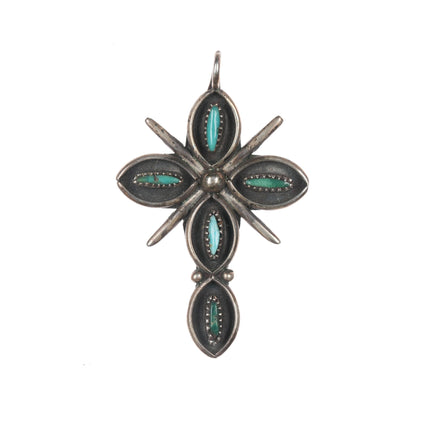 Vintage Zuni silver needlepoint turquoise pendant