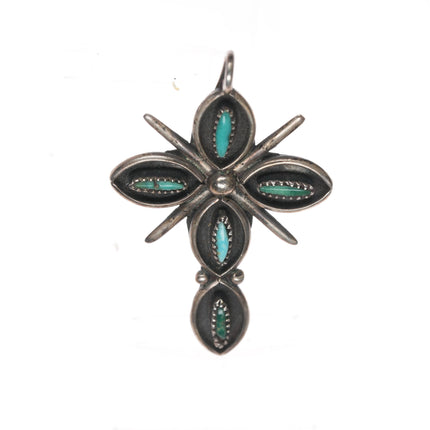 Vintage Zuni silver needlepoint turquoise pendant