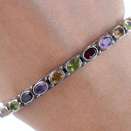 Retro Sterling Granat, Amethyst, Peridot, Topas Armreif