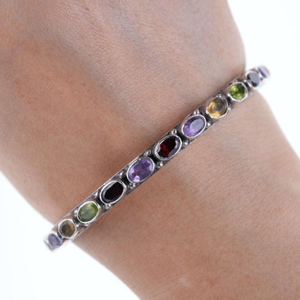 Retro Sterling Garnet, Amethyst, Peridot, topaz Bangle bracelet