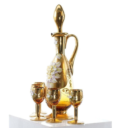 1960er Jahre Sergio Zane Murano Handbemaltes, erhabenes, goldfarbenes Kunstglas-Cordial-Set