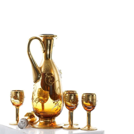 1960er Jahre Sergio Zane Murano Handbemaltes, erhabenes, goldfarbenes Kunstglas-Cordial-Set