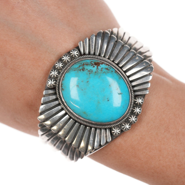 6.5" Ernest Bilagody Navajo silver and turquoise cuff bracelet